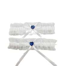 Bridal Heart-Shaped Crystal Tulle Garter Sexy Faux Pearl Sash Ribbon Bow Leg Ring, Wedding Party Accessory - Multicolor - View 8