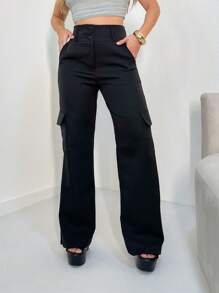 Cargo Pantalona Pants/Cargo Pantalona Pants/Buttons And Zipper/Side Pockets/DD057/ - 黑色 - 查看 1