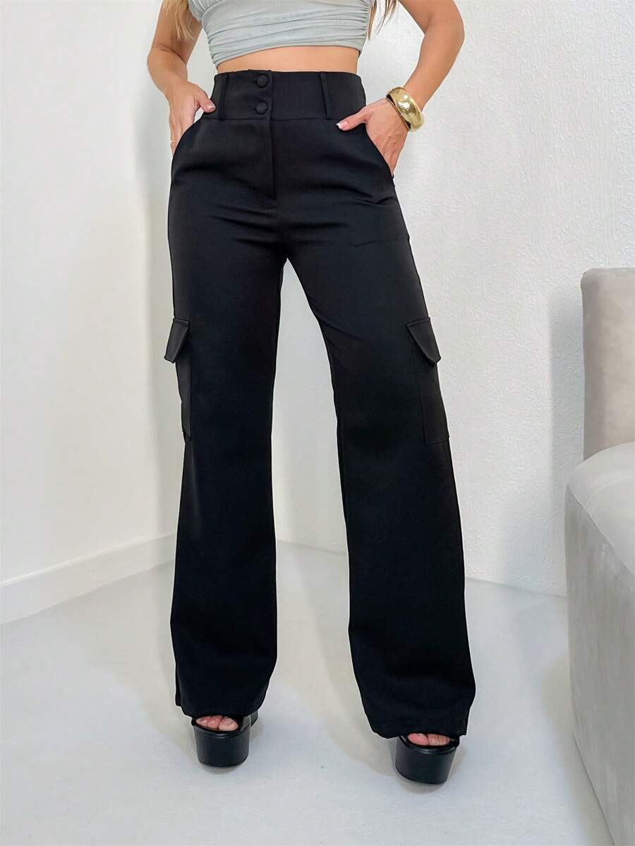 Cargo Pantalona Pants/Cargo Pantalona Pants/Buttons And Zipper/Side Pockets/DD057/ - 黑色 - 查看 1