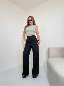 Cargo Pantalona Pants/Cargo Pantalona Pants/Buttons And Zipper/Side Pockets/DD057/ - 黑色 - 查看 2