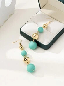 1pair Fashion Elegant Beaded Dangle Earrings In Orange, Black And Green Colors, For Work Or Leisure - Multicolor - View 10