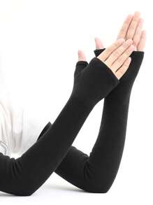 Zhenyanyouyun 1 双女士保暖羊毛臂套，男女通用超长袖保护套，适合驾驶、秋冬季防寒手套