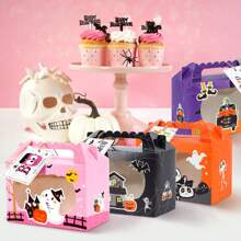 TIMBLESSING 12pcs Halloween Gift Boxes With Window, Pumpkin, Ghost, Haunted House Patterns, Portable Paper Gift Boxes For Party Favors, Halloween Decorations And Props - Colorful - View 1