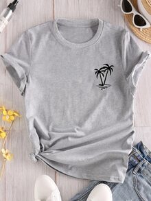 Viscolycra Basic T-Shirt Blouse - 灰色 - 查看 2