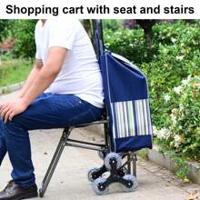 Shopping Cart With Seat Dual Triple Wheel Ergonomic Handle Stair Climber Trolley Dolly Grocery Cart Heavy Duty Shopping Hand Truck - Blue - View 2
