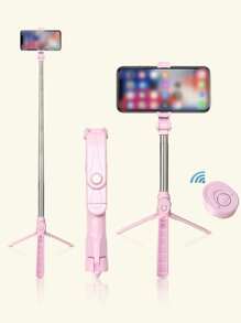 1 pieza Palo selfie de trípode rosa, soporte multifunción para teléfono para toma horizontal y vertical, palo selfie portátil con Bluetooth (batería no incluida)