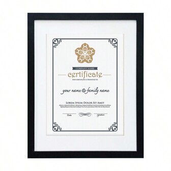 Visningsram för certifikat i minimalistisk stil, svart ram, lämplig för att visa certifikat, affärslicenser eller tillstånd i sovrum, arbetsrum, skyltfönster, korridor etc. (Endast för referensbild, certifikatpapper ingår inte)