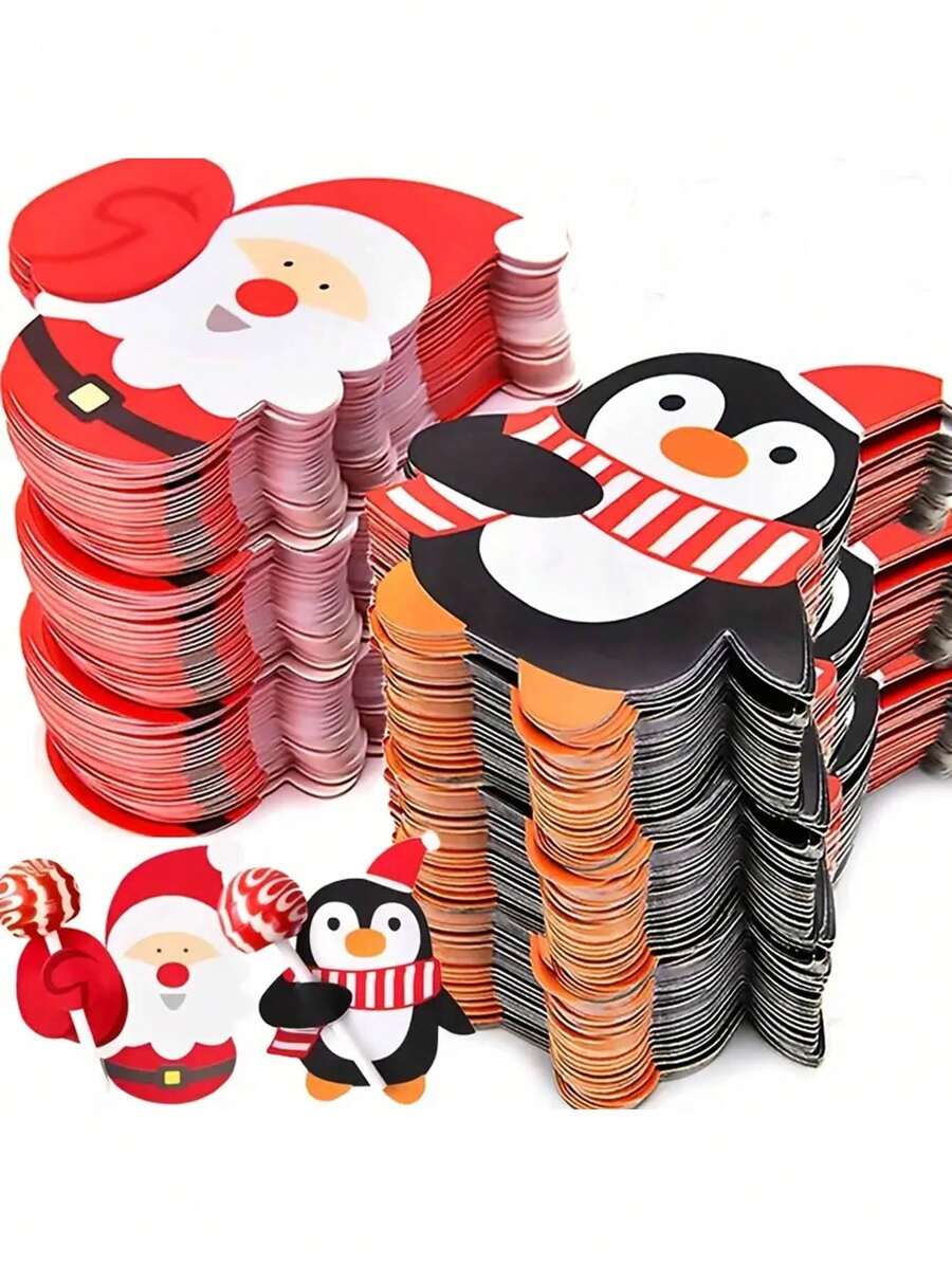 50pcs Christmas Lollipop Paper Cards, Santa Claus DIY Decorative Card Paper, Christmas, Thanksgiving, New Year Party Decoration, Gift Packaging, Party Favors, Festive Atmosphere Supplies, Outdoor Garden Decor,Christmas