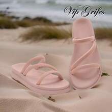 Women's Flat Sandals Strip Fashion Comfortable Casual - 米色 - 查看 1