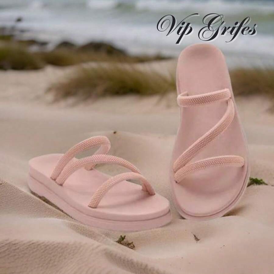 Women's Flat Sandals Strip Fashion Comfortable Casual - 米色 - 查看 1