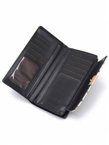 New Coffee Color Long Wallet, 2024 Autumn/Winter European And American Fashion Ink Painting Lemon High-Quality PU Leather Large Capacity Clutch Bag, Multi-Card Slots Folding Mobile Phone Wallet, Fashionable Niche Women Party Gift Luxury Card Holder Purse Multifunction Convenient - Black - View 7