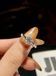 1件六爪圓形莫桑石鑽戒，女士訂婚婚禮帶，S925純銀永恆承諾戒指，新娘婚禮珠寶 - 六爪戒指 - 查看 3
