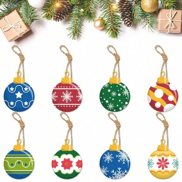 8 Stück/Set Weihnachtskugeln, Fröhliche Weihnachten Rundes Schild, Weihnachtsbaum Hängedekoration, Party Zubehör, Halloween, Halloween Dekoration