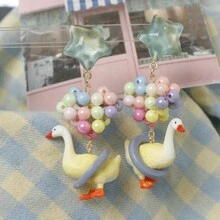 1 par de Pendientes con cuentas con cisne y corazón exagerados y lindos, "dopamina", adecuados para mujeres en vacaciones y uso al aire libre