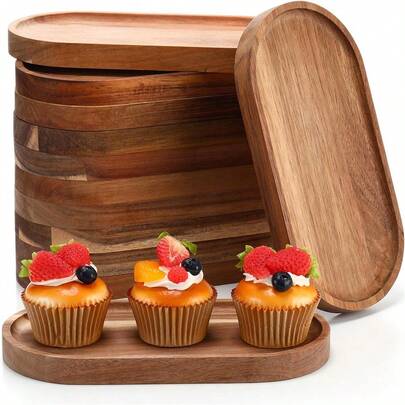 1pc Oval Wooden Serving Tray, Oval Wooden Charcuterie Board, Cheese Platter, Fruit Wood Platter