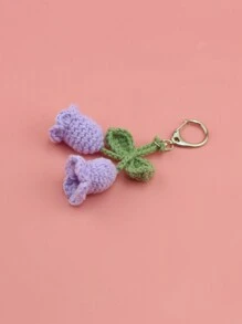 手工钩针编织丁香花吊坠钥匙扣配件钥匙扣配件女士钥匙扣 - 淡紫色 - 查看 4