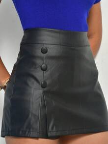 Short Saia Couro Feminino Com Botão Short Saia Couro Com ziper Lateral