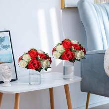 6pcs Artificial Flowers Silk Rose Flowers For Wedding Centerpiece Party Birthday Anniversary Floral Arrangement Decorations - 6件-紅色 - 查看 5