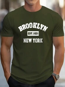 Men's Simple Printed Crew Neck Short Sleeve T-Shirt,Graphic Tee - xanh quân đội - Xem 1