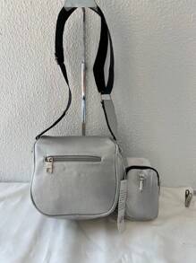 Women's Bag Kit With A Coin Purse Crossbody Bag Large Stylish Modern Blogger With Wide Strap In Pure Black - Silver - View 3