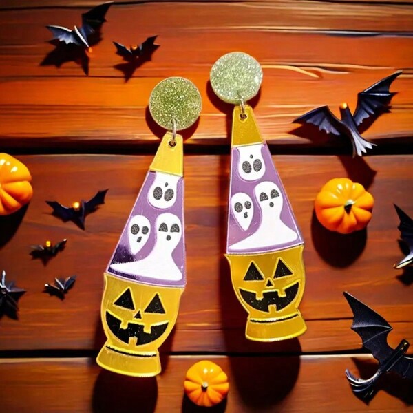 Halloween Ghost Lava Lamp Earrings - Women's Whimsical Acrylic Dangle Earrings, Perfect Party Accessories & Gifts Halloween Earrings Halloween Jewelry