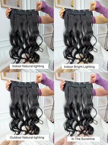 20" 1-Pack 3/4 Full Head Curly Wave Clips In On Synthetic Hair Extensions  Hair Pieces For Women 5 Clips - Black - View 8