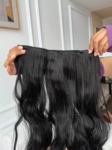 20" 1-Pack 3/4 Full Head Curly Wave Clips In On Synthetic Hair Extensions  Hair Pieces For Women 5 Clips - Black - View 6