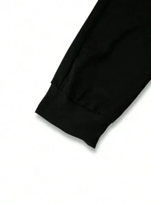 Teen Boys' Slogan Print Drawstring Waist Joggers Pants With Pockets And Cuffed Hem, Suitable For Rave, Emo, 2000s Style, Fleece Fabric