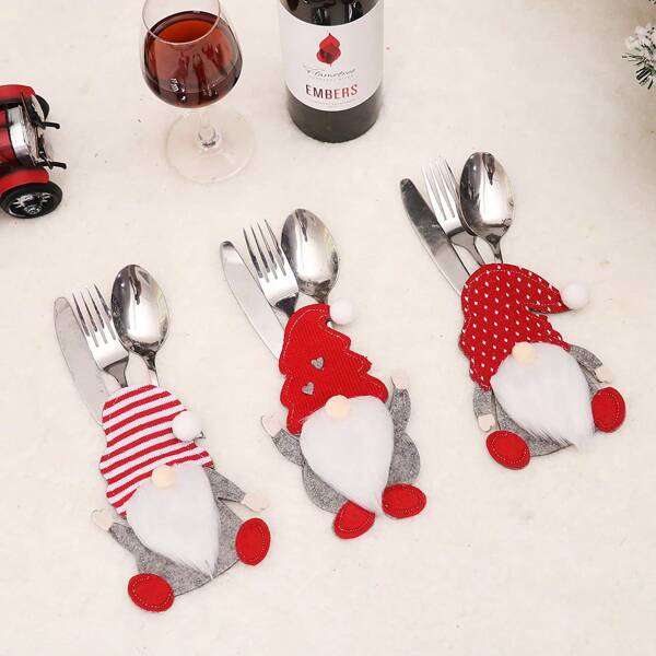 1/3/6pcs Cartoon No-Face Doll Fork And Knife Set Christmas Decoration Dining Table Kitchen Decor Creative 3D Cutlery Bag,Christmas