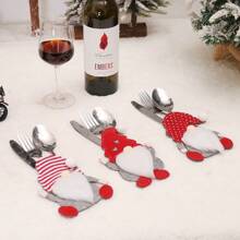 1/3/6 piezas Juego de cuchillo y tenedor con muñeco sin cara de dibujos animados, decoración navideña para mesa de comedor, decoración de cocina creativa 3D, bolsa para cubiertos, Navidad