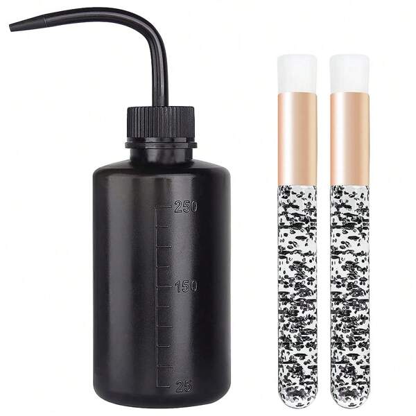 3pcs Eyelash Extension Kit - 150/250/500ml Plastic Eyelash Cleanser, Tattoo Wash Bottle, Nose Blackhead Face Cleansing Shampoo Brush For Eyelash Extension