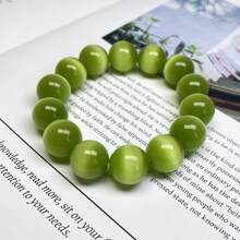 1 pièce Bracelet œil de chat naturel, bracelet œil de chat coloré, bracelet de perles arc-en-ciel, dames, hommes, hommes et femmes, bracelet élastique, bracelet en quartz cristal de richesse, bracelet de paix, bracelet de couple, cadeau pour les dames, convient pour les cadeaux de fête, cadeaux en cristal de quartz. (Boîte cadeau) - vert - Voir 5