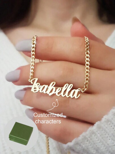 18k Gold Plated Stainless Steel Necklace,   Chain, Customizable Name Simple Daily Style, Men's And Women's Necklace, Product Includes Gift Box, Children's Gift, Valentine's Day Gift, Birthday Gift, Mother's Day Gift, Daily Gift Gold, Silver Gifts For Her Girlfriend, Mom, Family, Friends, Daughter, Her, Grandparents For Anniversaries, For Birthdays, For Daily Wear, For Prom, For Mother's Day, For Valentine's Day, For Graduation, For Weddings,Customized Fashion Engraved Necklaces,Street Casual Chic
