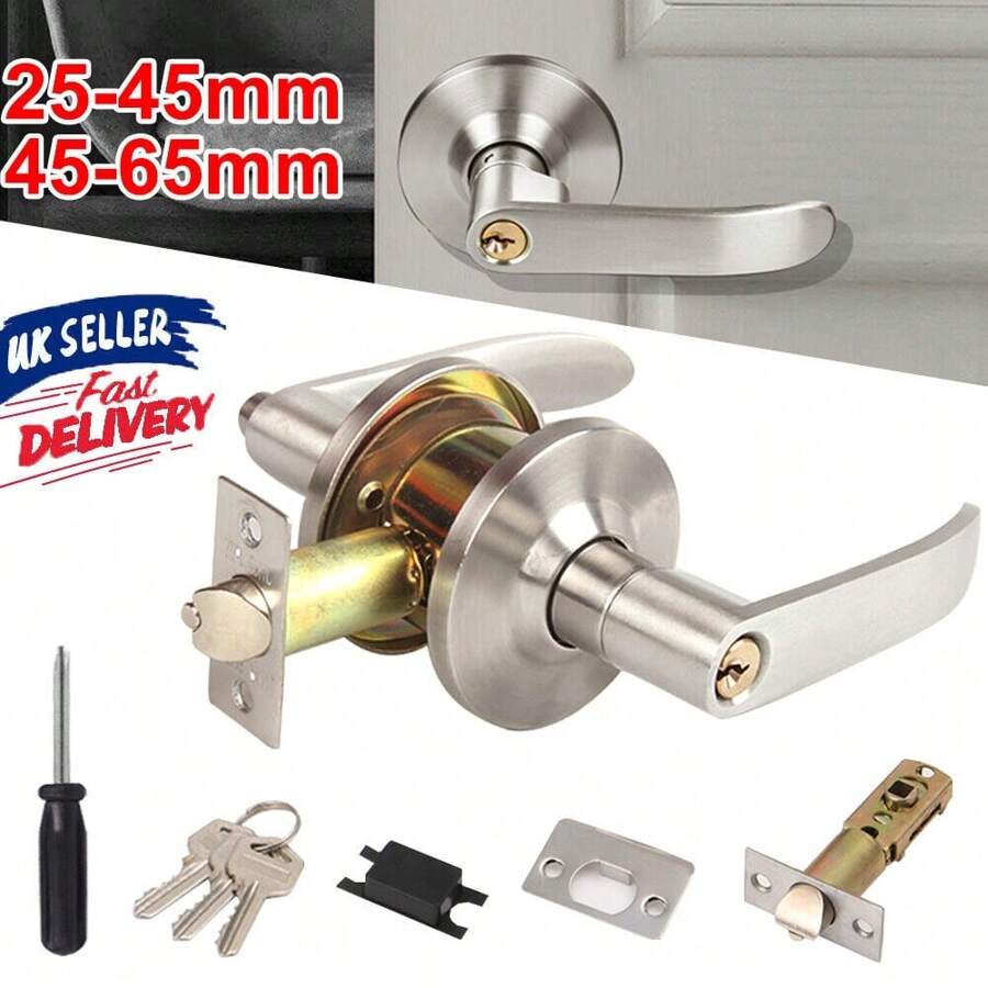 Home Entry Lever Three-Handle Door Lock Set Bathroom Entrance Passage With Key - 25-45mm - View 1