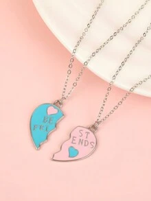 2 Stücke "Beste Freunde" herzförmige Anhänger Halsketten, Kinder Schmuck Freundschafts-Geschenk für Mädchen und Jungen, Herz BFF Halsketten - Verschiedenfarbig - Übersicht 7