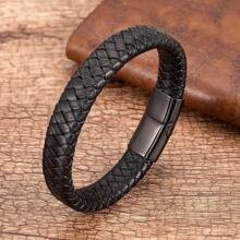 Bracelet tressé noir à fermoir magnétique en acier inoxydable pour hommes, manchette