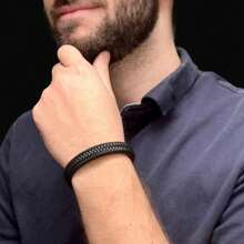 Bracelet tressé noir à fermoir magnétique en acier inoxydable pour hommes, manchette