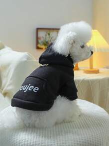 1pc Pet Clothes Fashionable Black Pocket Hoodie For Dogs & Cats - Black - View 6