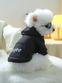 1pc Pet Clothes Fashionable Black Pocket Hoodie For Dogs & Cats - Black - View 3