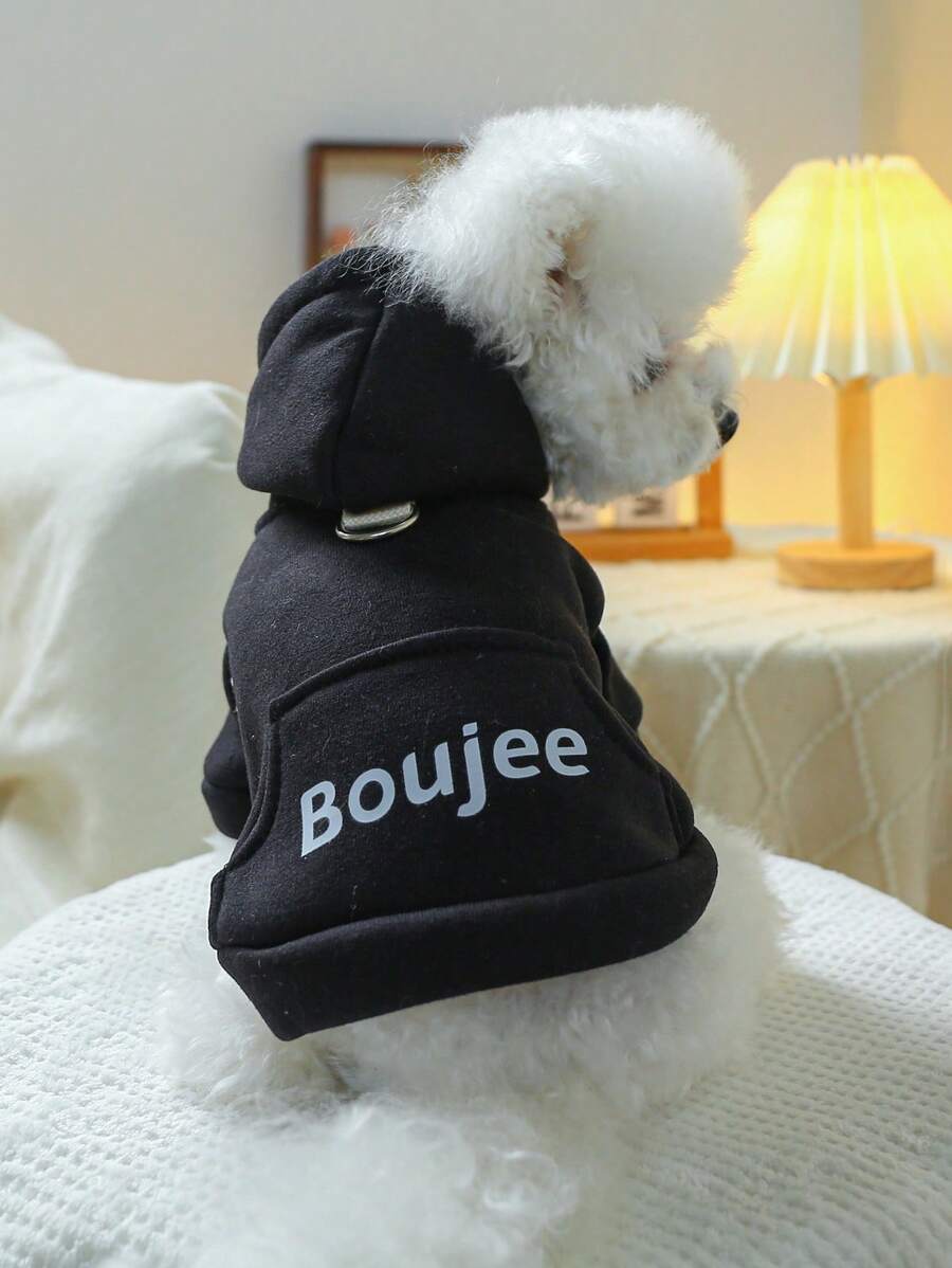 1pc Pet Clothes Fashionable Black Pocket Hoodie For Dogs & Cats - Black - View 1