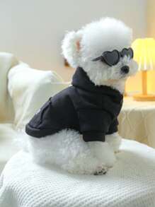 1pc Pet Clothes Fashionable Black Pocket Hoodie For Dogs & Cats - Black - View 4