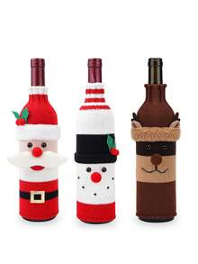 1 件圣诞圣诞老人、雪人和驯鹿针织酒瓶套、圣诞餐桌装饰、卡通涤纶瓶套、圣诞餐厅装饰、酒瓶保护套、袋子、收纳袋、储物袋、厨房 - 彩色 - 查看 10