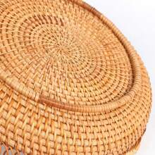 1pc 8.6/11.8 Inch Woven Rattan Wavy Hollow Floral Edge Fruit Basket/Snack Tray, Creative Storage Basket