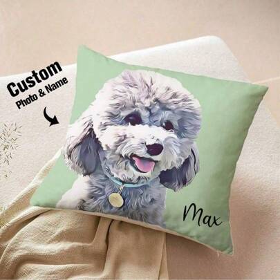 1 pieza Cojín personalizado con la cara y el nombre de la mascota Funda de cojín de terciopelo personalizada con inserción, cuadrada, regalo divertido para la mascota, amigo de la mascota, dueño de perro o gato, regalo de Navidad, multifuncional, ornamental, exquisita, suave, adorable, moderna, interesante, divertida, única, personalizada, regalos personalizados para mujeres/hombres, juguetes para bebés, juguetes para niños pequeños, juguetes preescolares, lavable a máquina, impresión digital