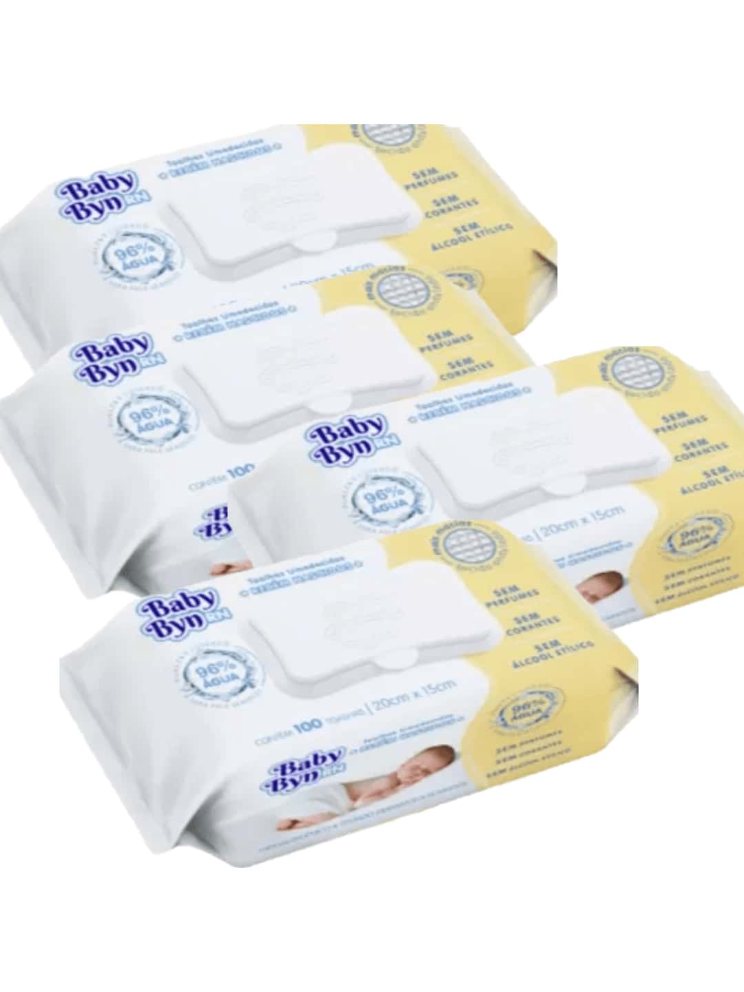 Kit Toalha Umedecida Babybyn RN | 4 Pacotes | 400 Unidades - Branco - Visão 1