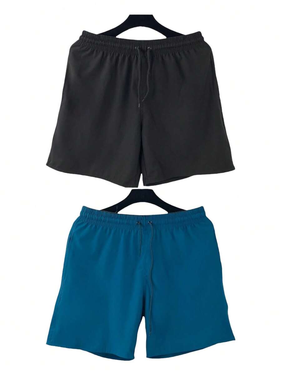 KIT 2 Shorts Bermuda Tactel With Elastane Men's Beach Gym Drying Training Football - 水鴨藍 - 查看 1