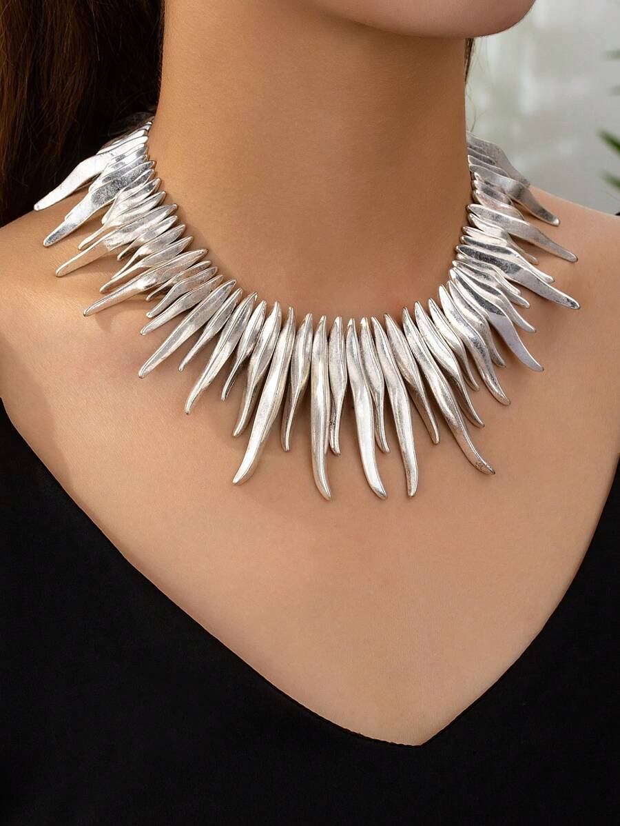 1 件欧美朋克风格金属项链，夸张金属项链适合日常佩戴 - 金屬感項鍊 - 查看 1