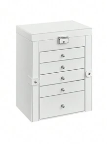 SONGMICS 6-Tier Jewelry Box With 5 Drawers, Large Storage Capacity, With Mirror, Lockable, Jewelry Storage Organizer, Gift For Loved Ones, For Watches, White - White - View 1