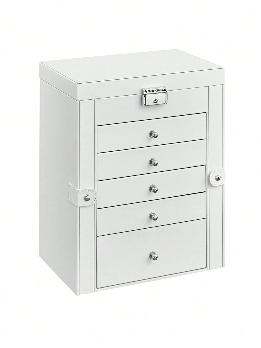 SONGMICS 6-Tier Jewelry Box With 5 Drawers, Large Storage Capacity, With Mirror, Lockable, Jewelry Storage Organizer, Gift For Loved Ones, For Watches, White - White - View 1