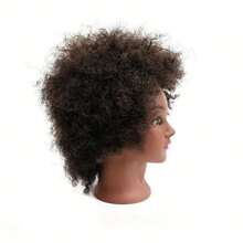 Afro Mannequin Head With Curly Real Hair, With Display Stand For Hairstyling Practice - Black - View 2
